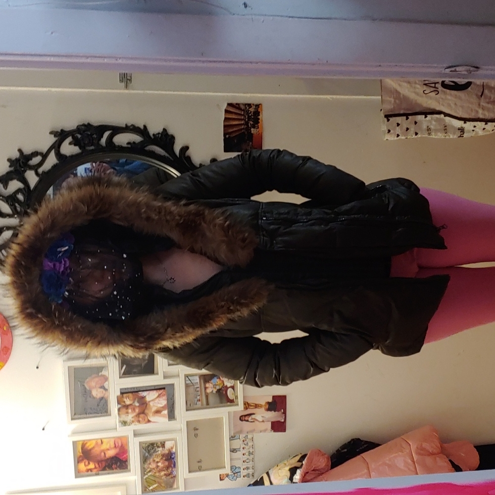 Down coat Green Real Fur Hood S euc